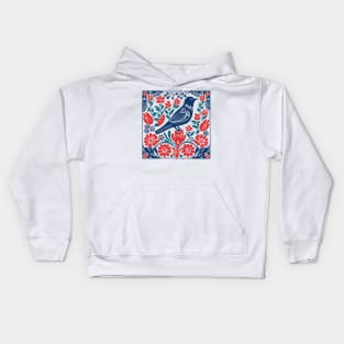 Norwegian Folk Art Pattern with Flowers and Bird Kids Hoodie